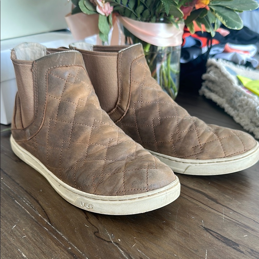 UGG Quilted Brown Leather Sneakers
